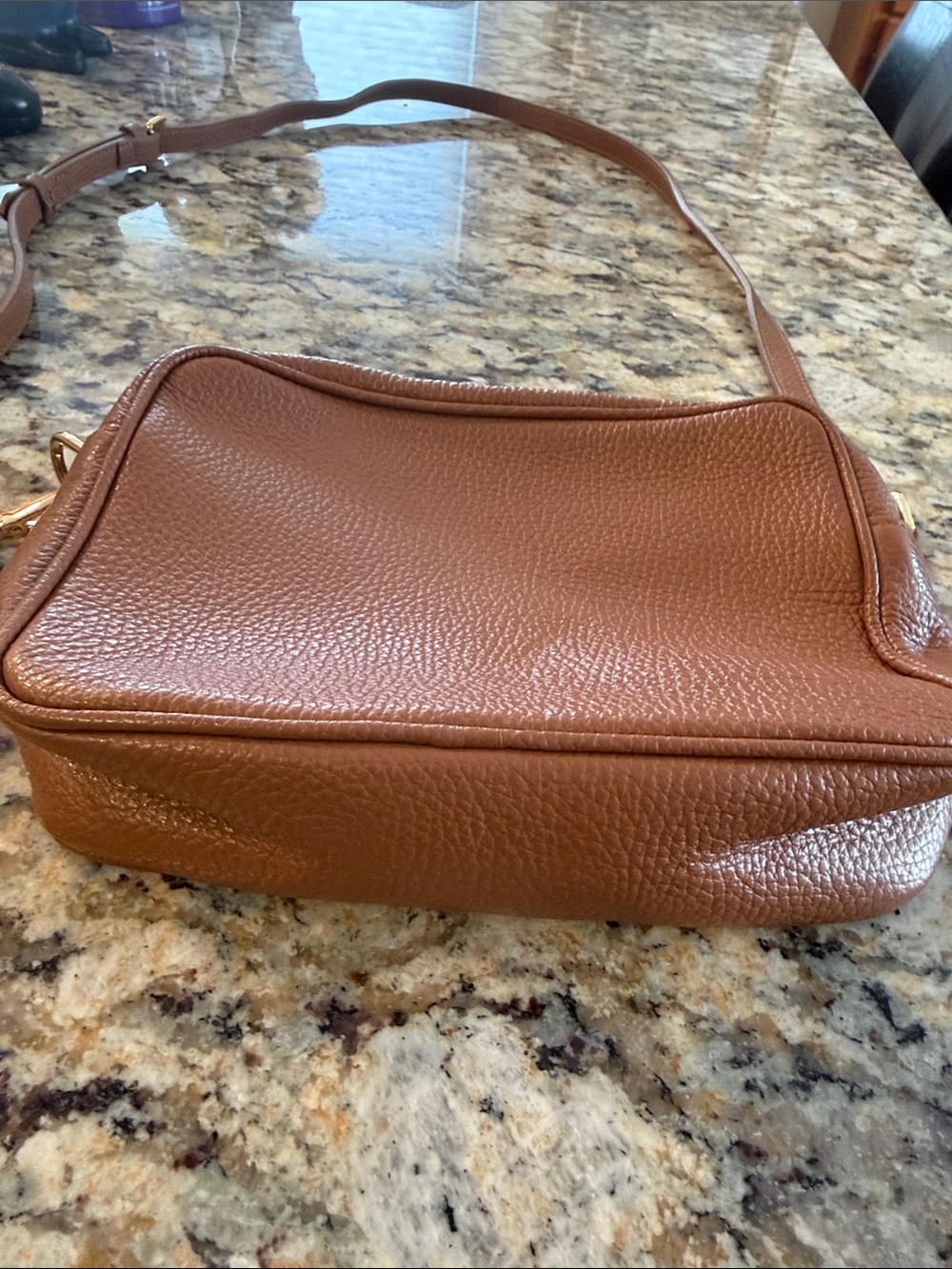 Quince Tan Pebbled Leather Crossbody with Gold Hardware - Picture 4 of 7